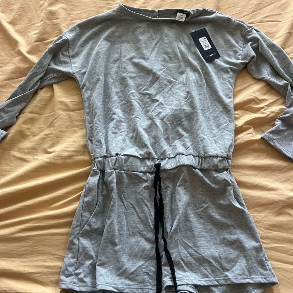 Fashion Nova Gray Long Sleeve Romper